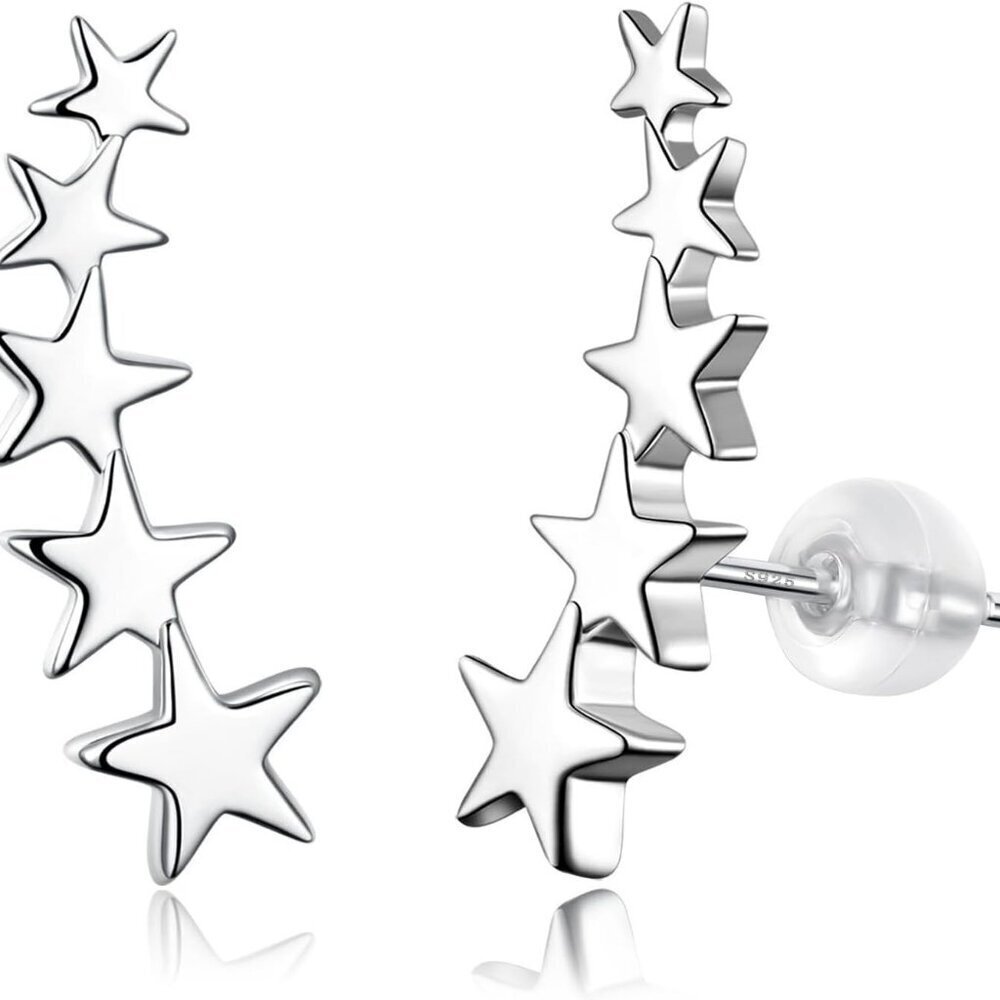 925 Sterling Silver Ear Crawler Earrings Leaf Star Heart Ear Climber Earrings Hy